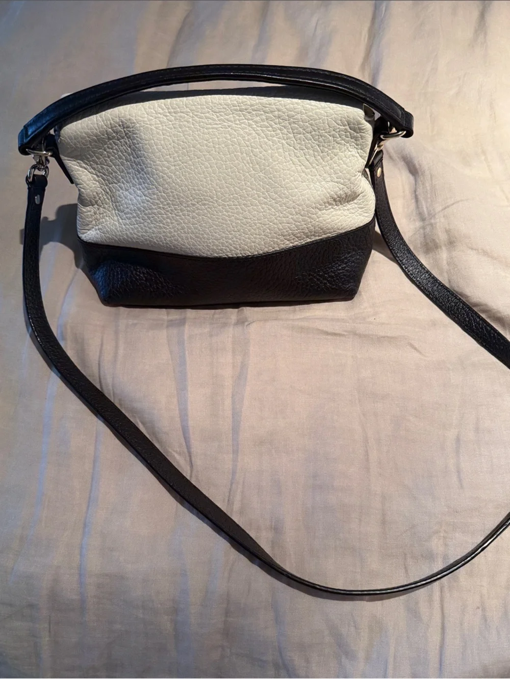 kate spade White and Black Pebbled Leather Crossbody with Tassel